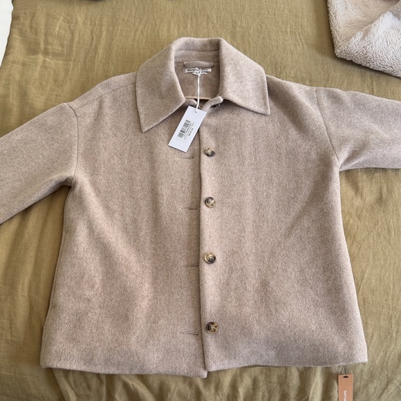 Reformation Rocky Oversized Shirt Jacket Light Beige Pea Coat - Picture 3 of 6